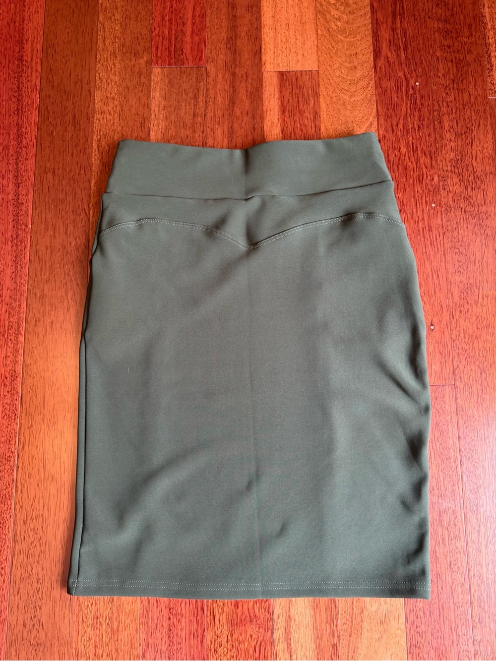 Harper Olive Green Pencil Skirt with Button-Waist Detail - Picture 4 of 5